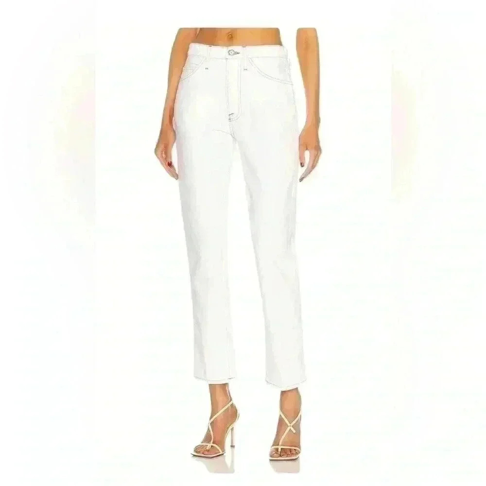 NWT FRAME Woman LE ITALIEN True Straight Cream Jeans Size 28